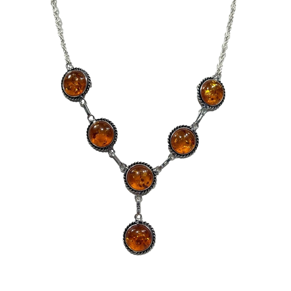 Amber 925 Vintage Style Synthetic Stone Necklace